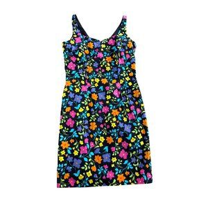 WOMENS FLORAL COLORFUL DRESS SIZE 4 LINEN SLEEVELESS CASUAL SPRING PARTY